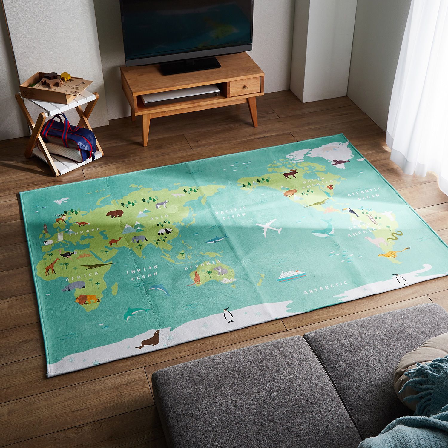 日本千趣會 - 邊學邊玩！可機洗細絨兒童地毯-水族館 (120×180cm)