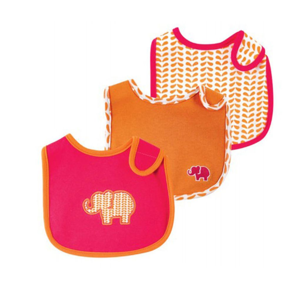 美國 Luvable Friends - 嬰幼兒三層吸水口水巾圍兜3入組-橘色大象