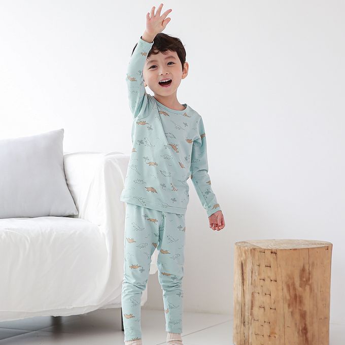 正韓 Cogibu - 極舒適無螢光劑幼兒/兒童 AERO WARM 有機發熱衣睡衣/家居服套裝組-恐龍