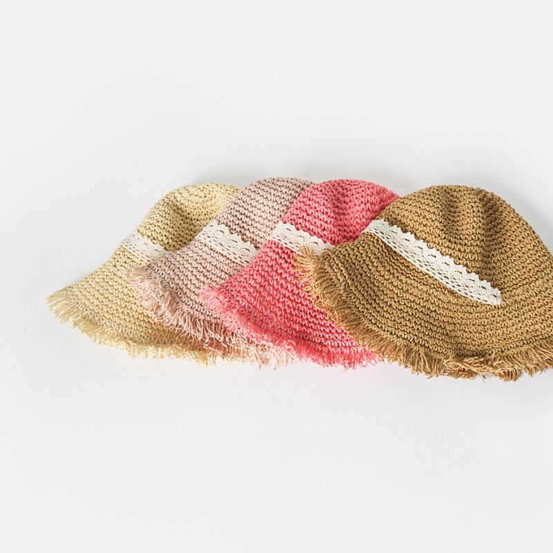 韓國 Babyblee - 鬚邊蕾絲大草帽-玫瑰粉 (頭圍：51-53cm)