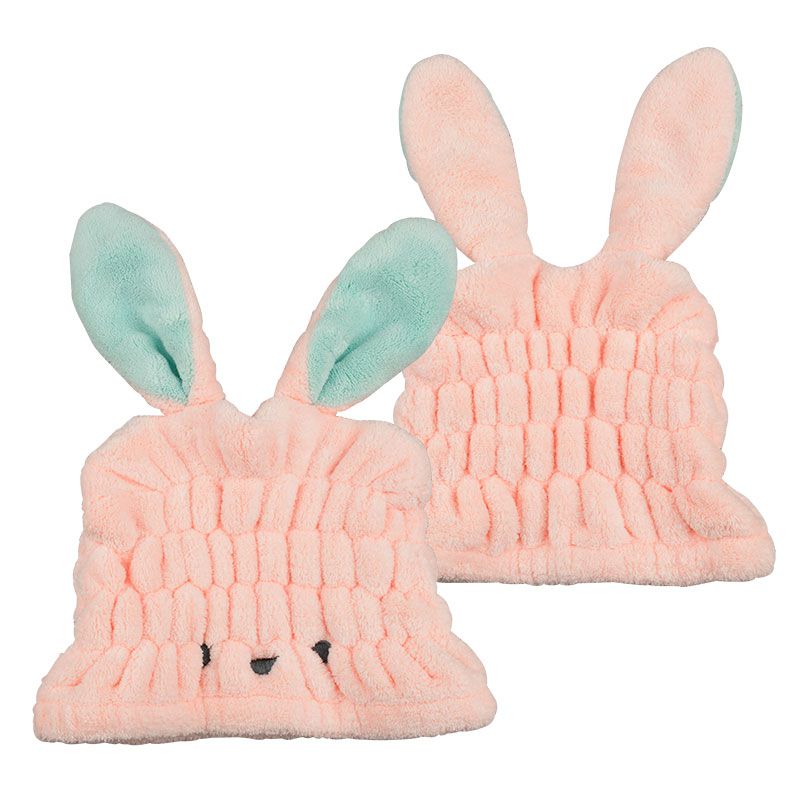 akachan honpo - 動物造型吸水乾髮帽-兔子-粉紅色 (頭圍44~80cm)