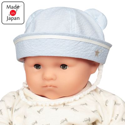akachan honpo - 嬰幼兒海軍帽-小熊耳朵-淺藍色-日本製