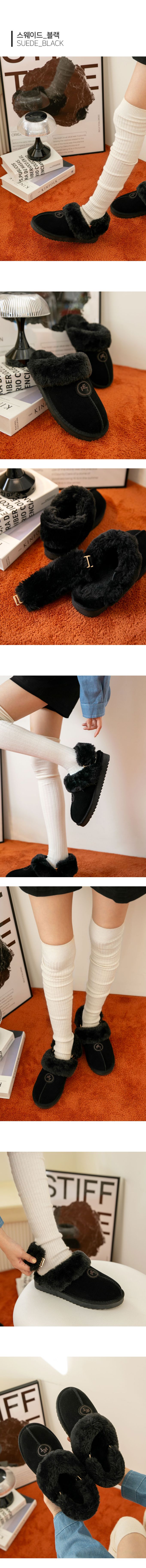 韓國 PINKELEPHANT - (毛絨扣可拆)保暖毛絨包覆拖鞋-黑