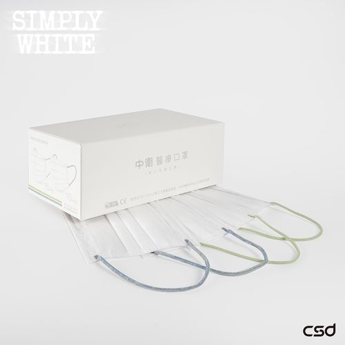 中衛醫療口罩 成人平面 Simply White SS24 彩色耳帶編織款-若芽綠、露草藍 (30片/盒)
