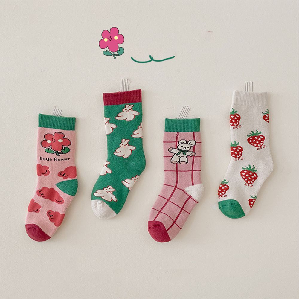 兒童秋冬短襪(加厚款)-Z385草莓甜兔-四入一組