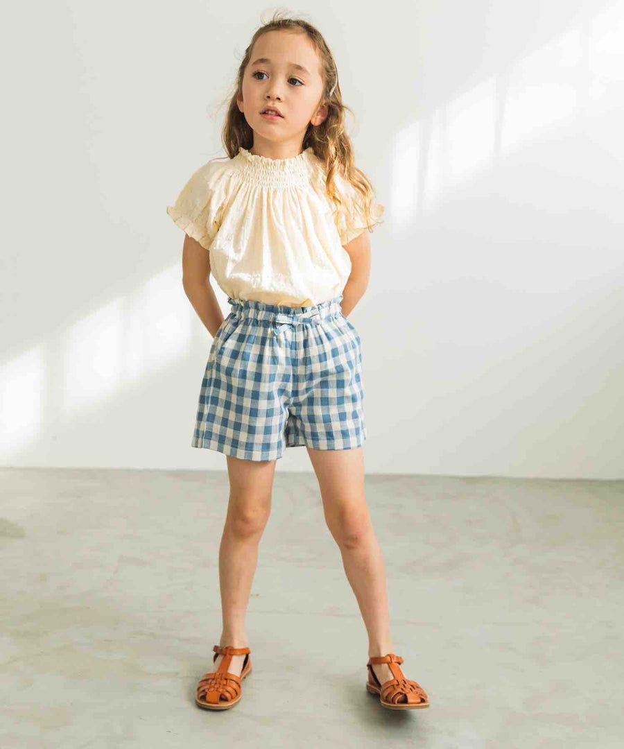 日本 PAIRMANON - 蝴蝶結綁帶短褲-碎花-摩卡薄荷