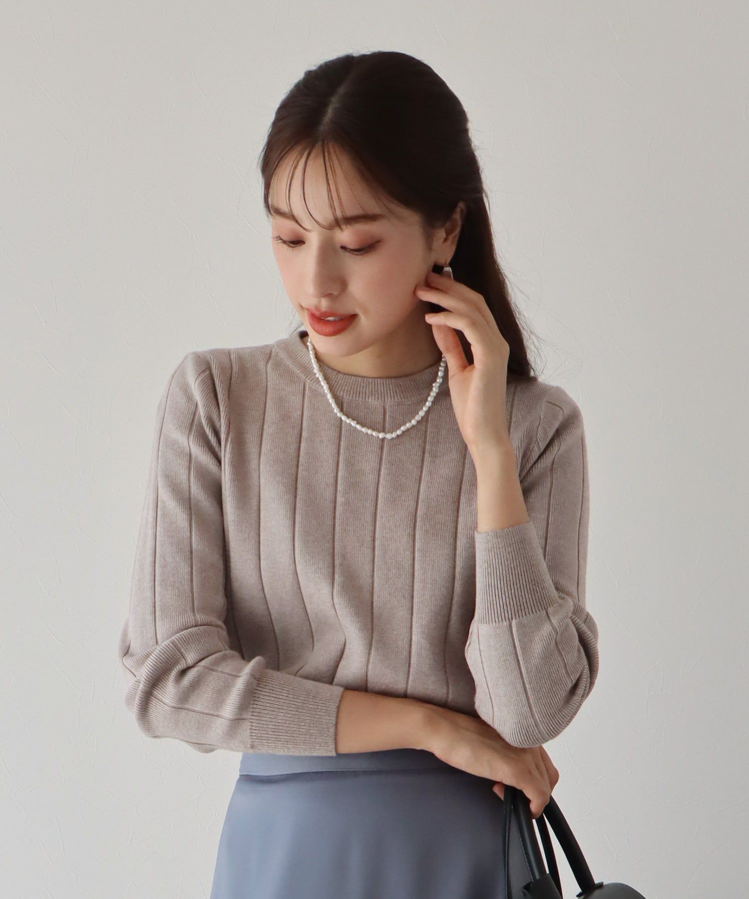 日本 BLUE EAST - 圓領粗羅紋針織上衣-紅