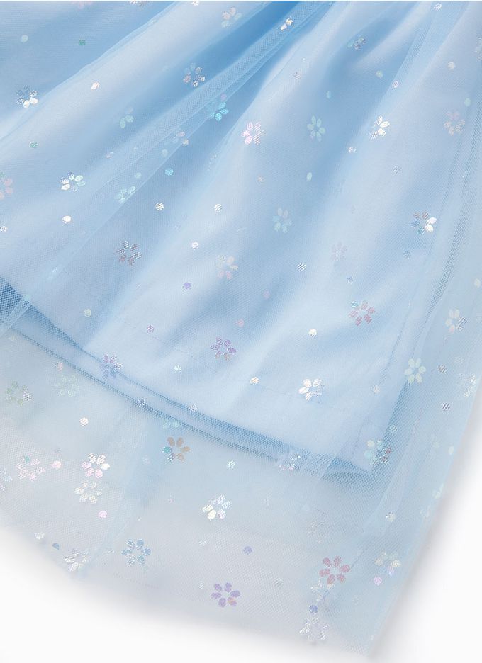 韓國 OZKIZ - (附髮箍)鬆緊腰雪花亮片網紗裙-天空藍