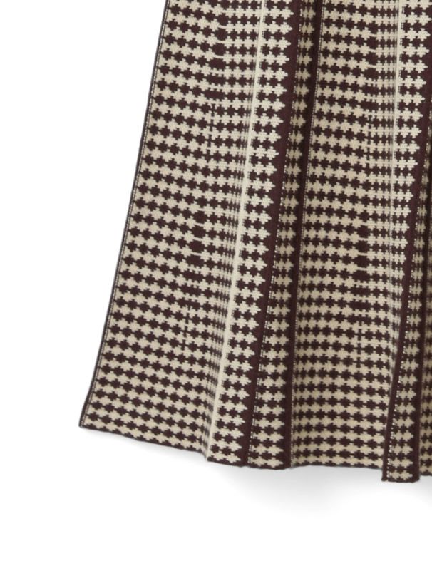 日本 GRL - 幾何圖騰立體針織百褶長裙-深咖啡