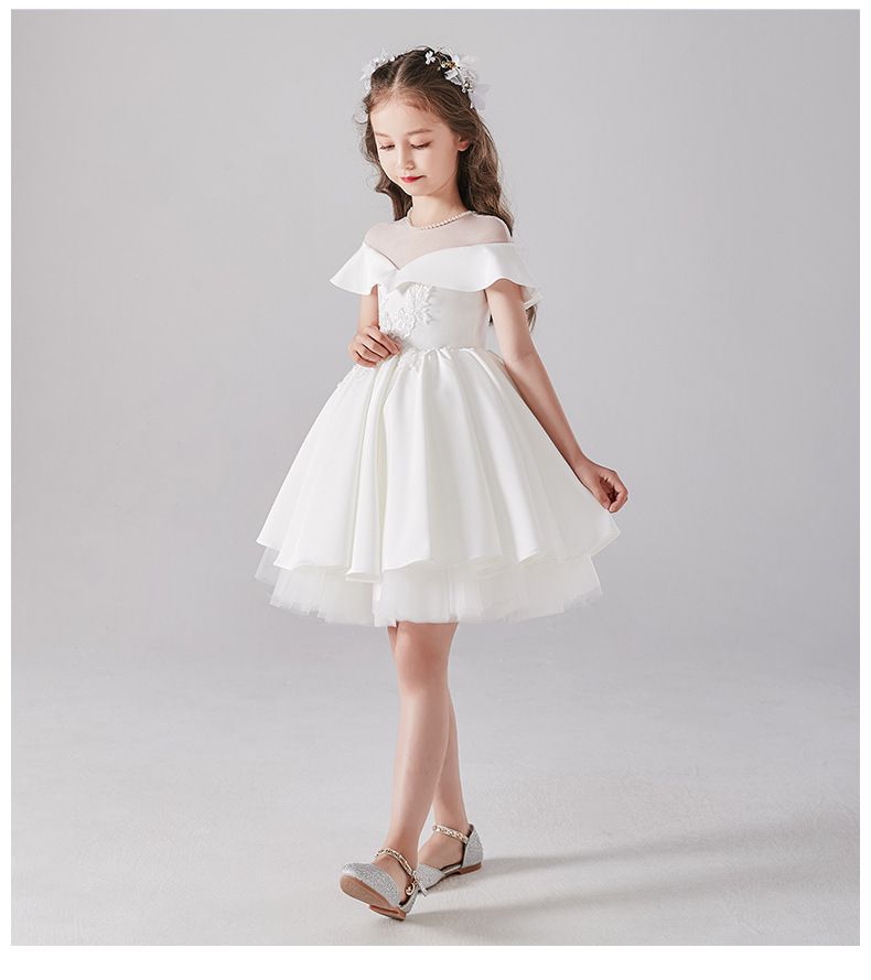 緞面假兩件卡肩式禮服-白色