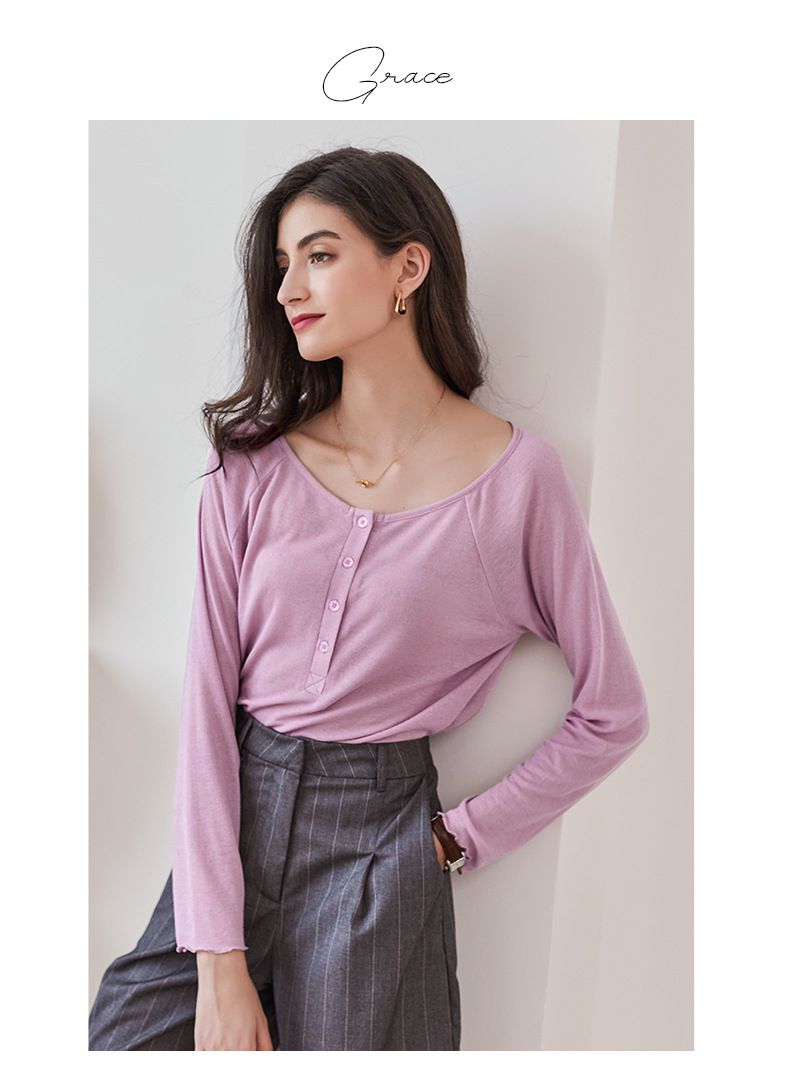 慵懶基礎長袖上衣-粉紫色