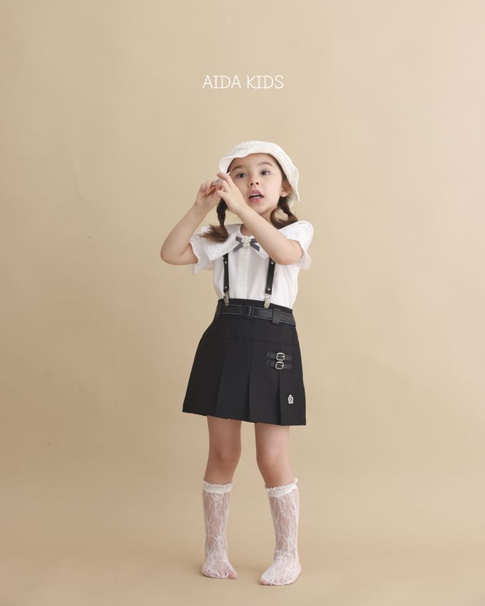 韓國 AIDA - 大方花布雕刻翻領短袖襯衫-白