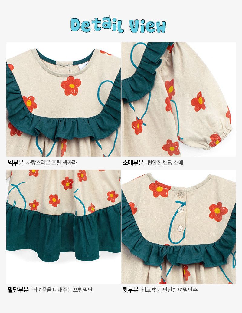 韓國Pimpollo - 微笑花朵荷葉邊洋裝-橘