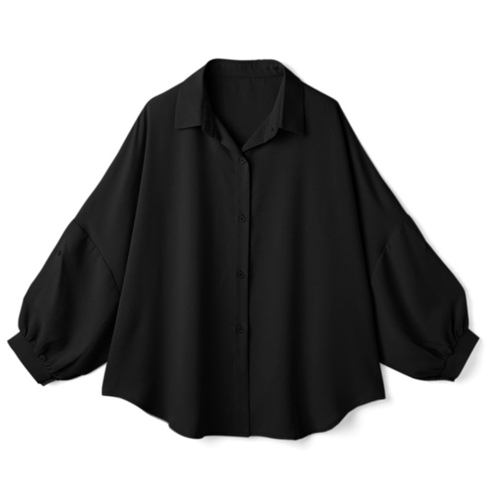 2way柔美隨性大寬袖襯衫-黑 (F)