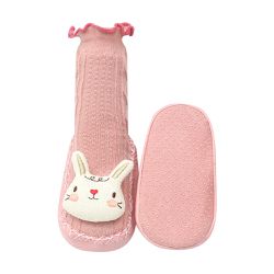 JoyNa - 2雙入-立體娃娃學步鞋襪 捲邊襪筒 底部防滑點膠-粉色小兔+隨機1雙