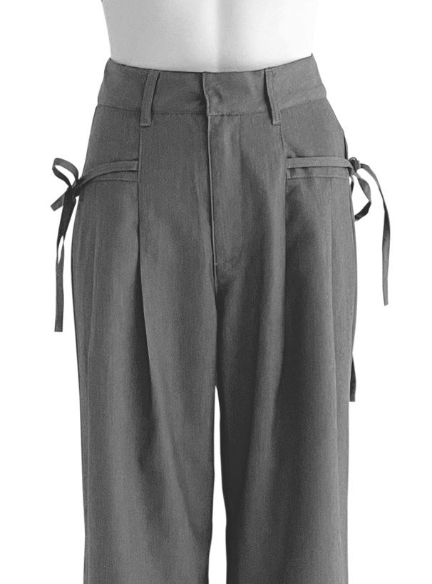 日本 GRL - 側蝴蝶結綁帶西裝褲-黑