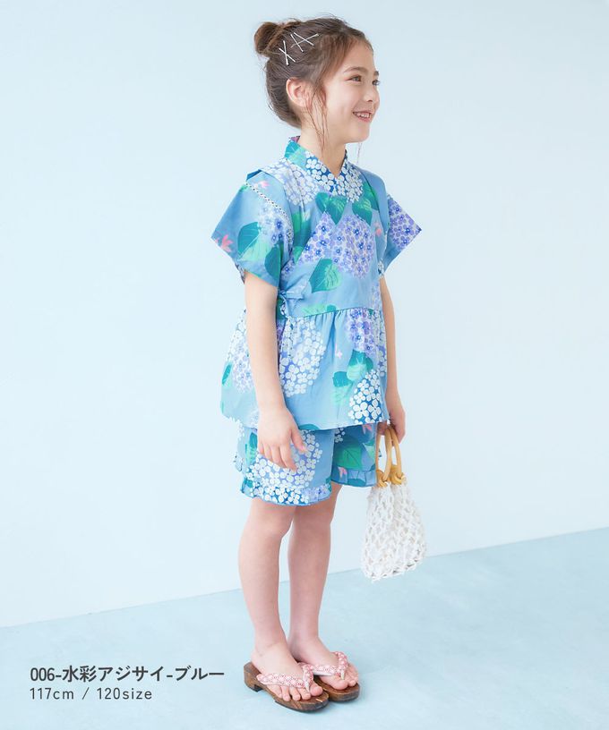 日本 devirock - [推薦]夢幻女孩荷葉邊甚平套裝-煙火-粉紅