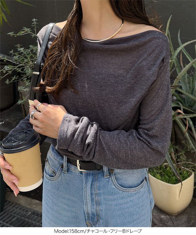 日本 Kobe Lettuce - 透膚感時尚皺摺長袖上衣-(可選領)-咖啡