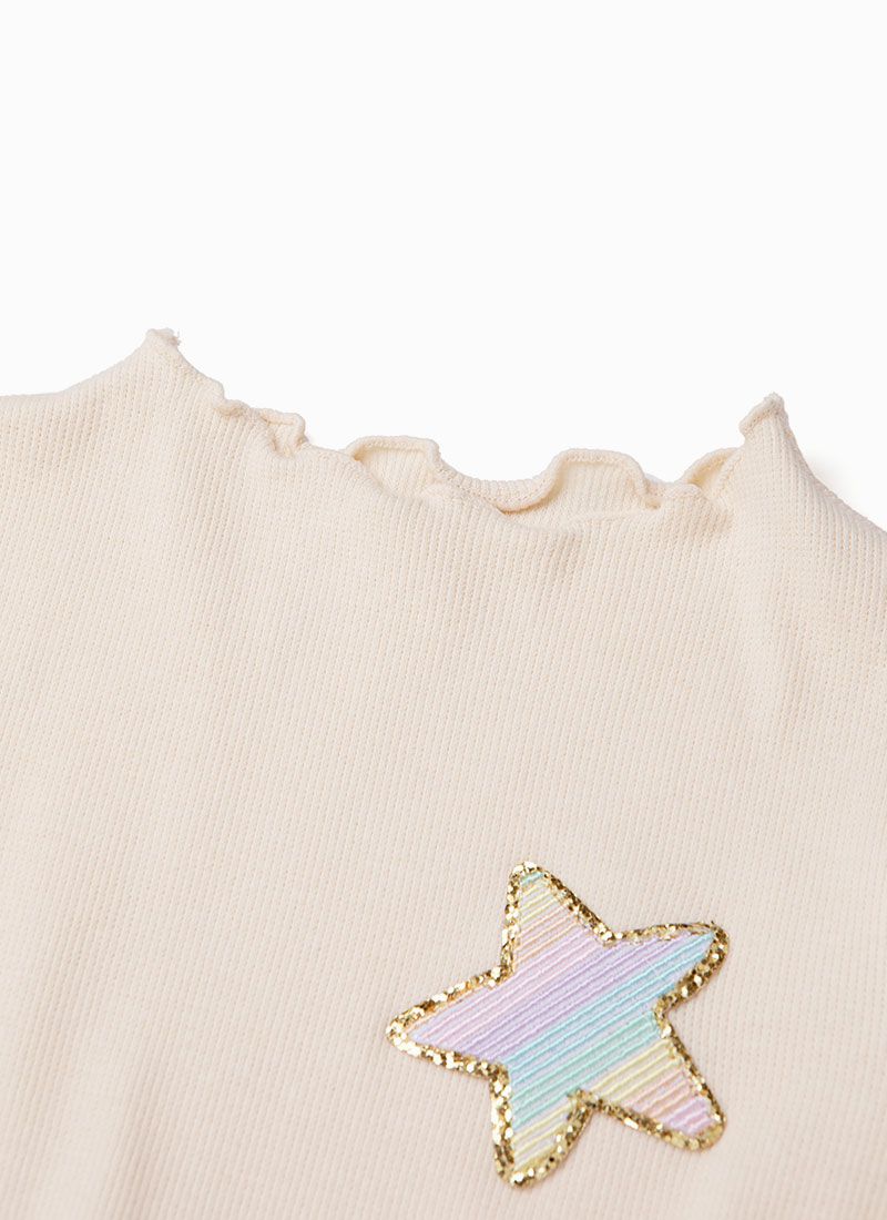 韓國 OZKIZ - 星星柔彩網紗拼接洋裝-奶油米