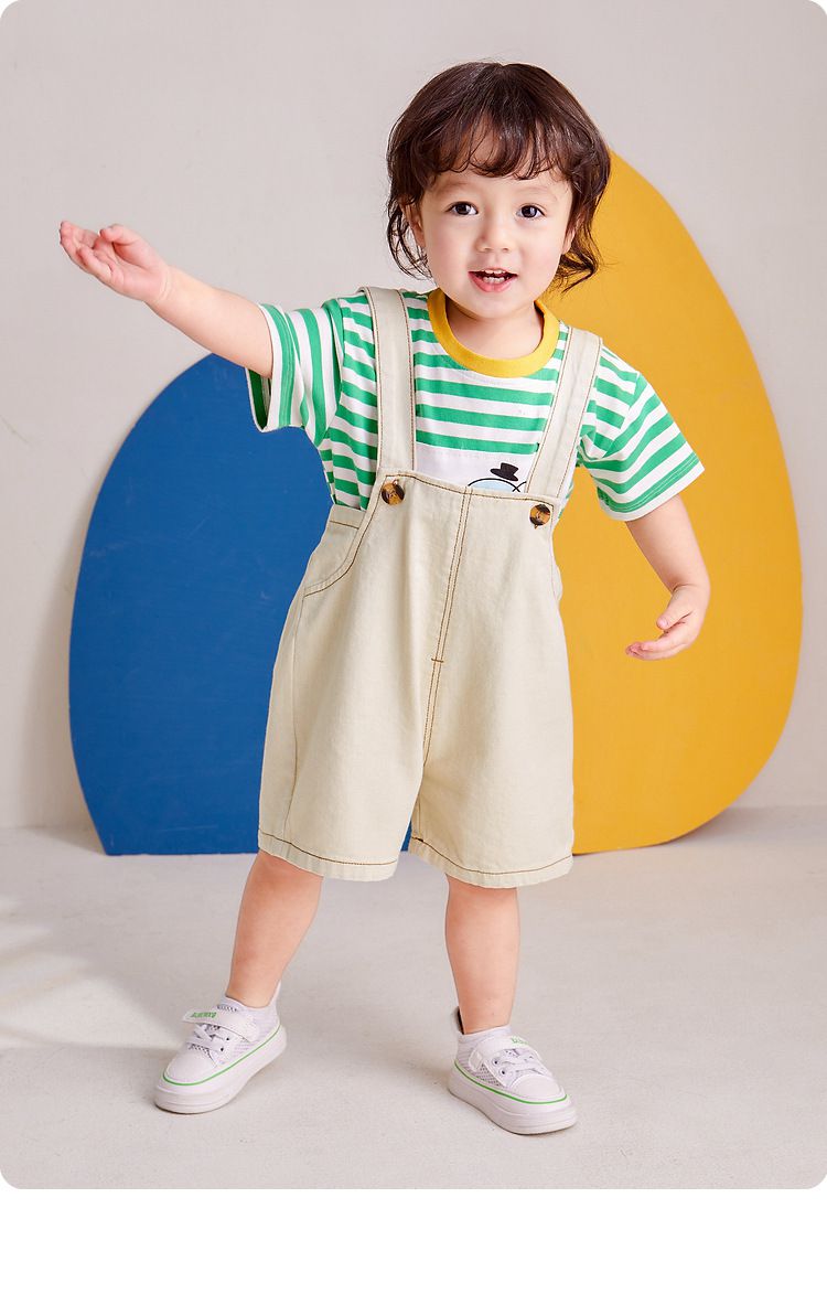 牛仔吊帶短褲-藍色