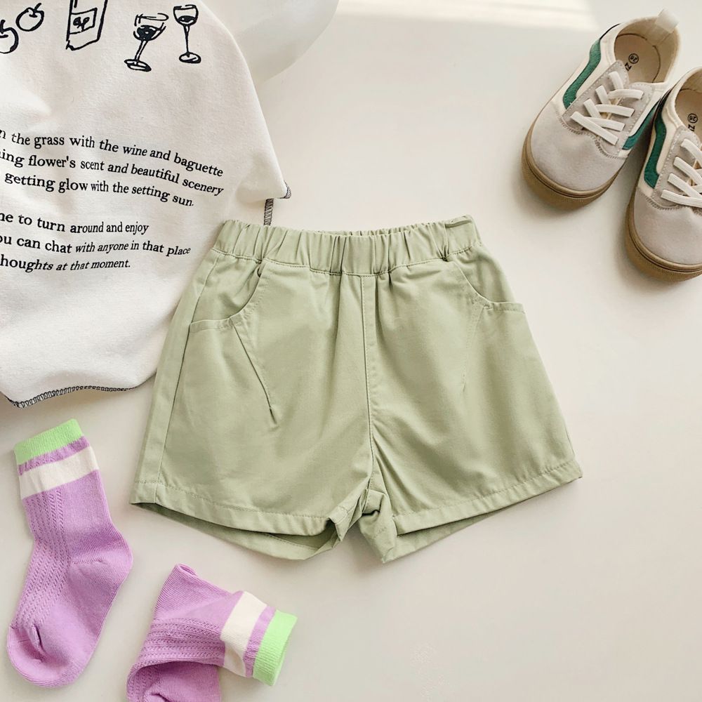 腰鬆緊休閒百搭短褲-杏色