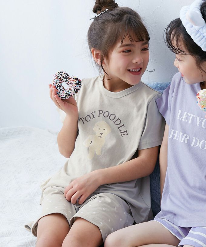 日本 devirock - 100%棉 短袖家居服/睡衣套裝-愛心CUTE-紫羅蘭