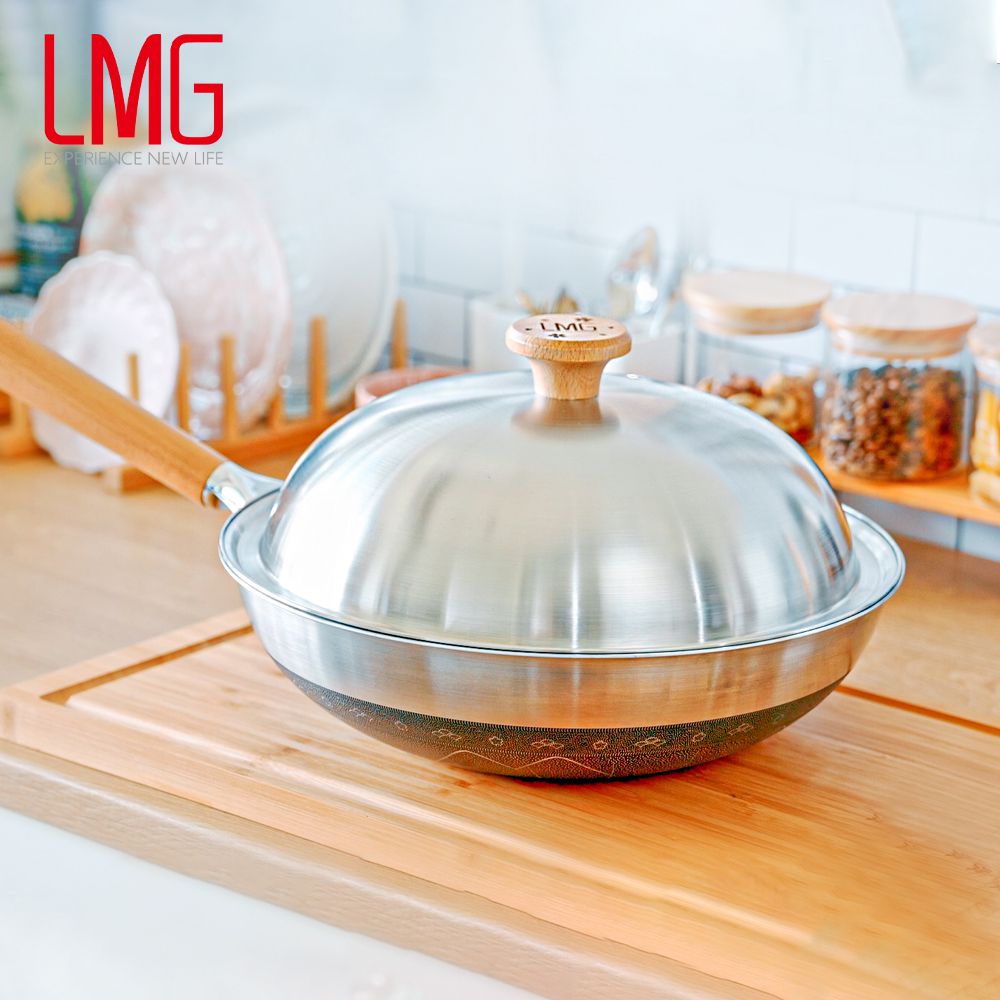 LMG - 316不銹鋼櫻花不沾七層炒鍋(含蓋)-32cm
