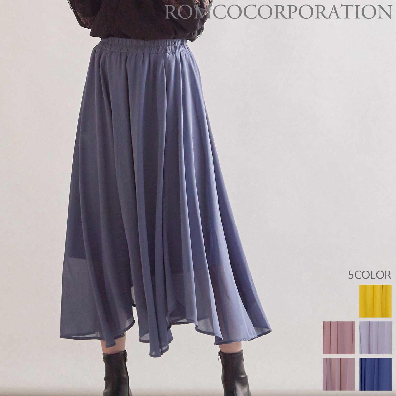 日本女裝代購 - 不規則裙擺雪紡飄逸長裙-淺灰