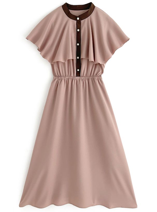 日本 GRL - 法式優雅撞色收腰雪紡洋裝-深藍x白 (F)