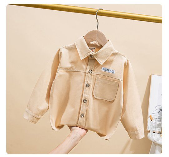 WELLKIDS - 寬松翻領長袖襯衫-灰藍色