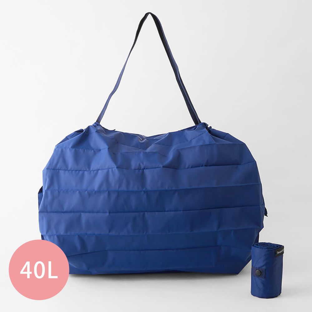 日本 MARNA - Shupatto 秒收摺疊購物袋(可掛購物籃)-五週年限定升級款-沈靜藍 (L(50x38cm))-耐重15kg / 40L