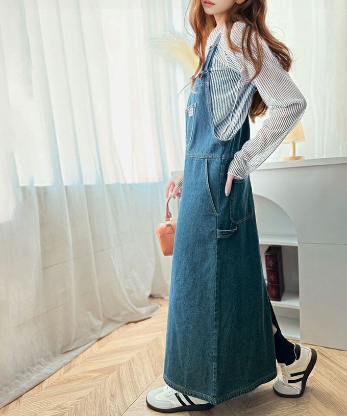 日本 Classical Elf - Java 復古工裝風純棉丹寧吊帶裙-牛仔藍