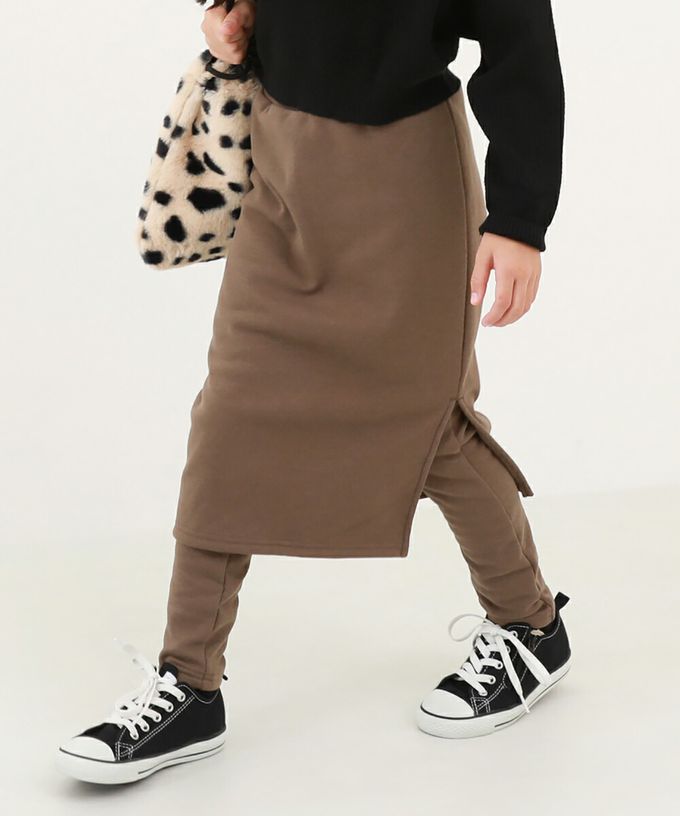 日本 devirock - RICH WARM 裏起毛時尚內搭褲長裙-淺灰x黑