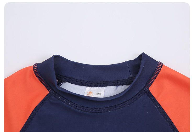 男寶防曬長袖泳裝套裝(附帽子)-鯊魚狩獵-深藍+橘紅