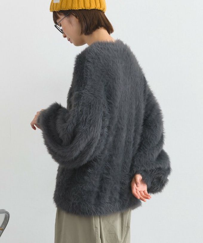 日本 Lupilien - 柔和蓬鬆毛海繭型針織開襟衫/外套-橘紅