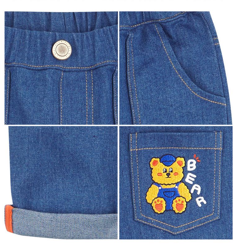 韓國 HEJMINI - 淘氣貝尼口袋丹寧褲-藍