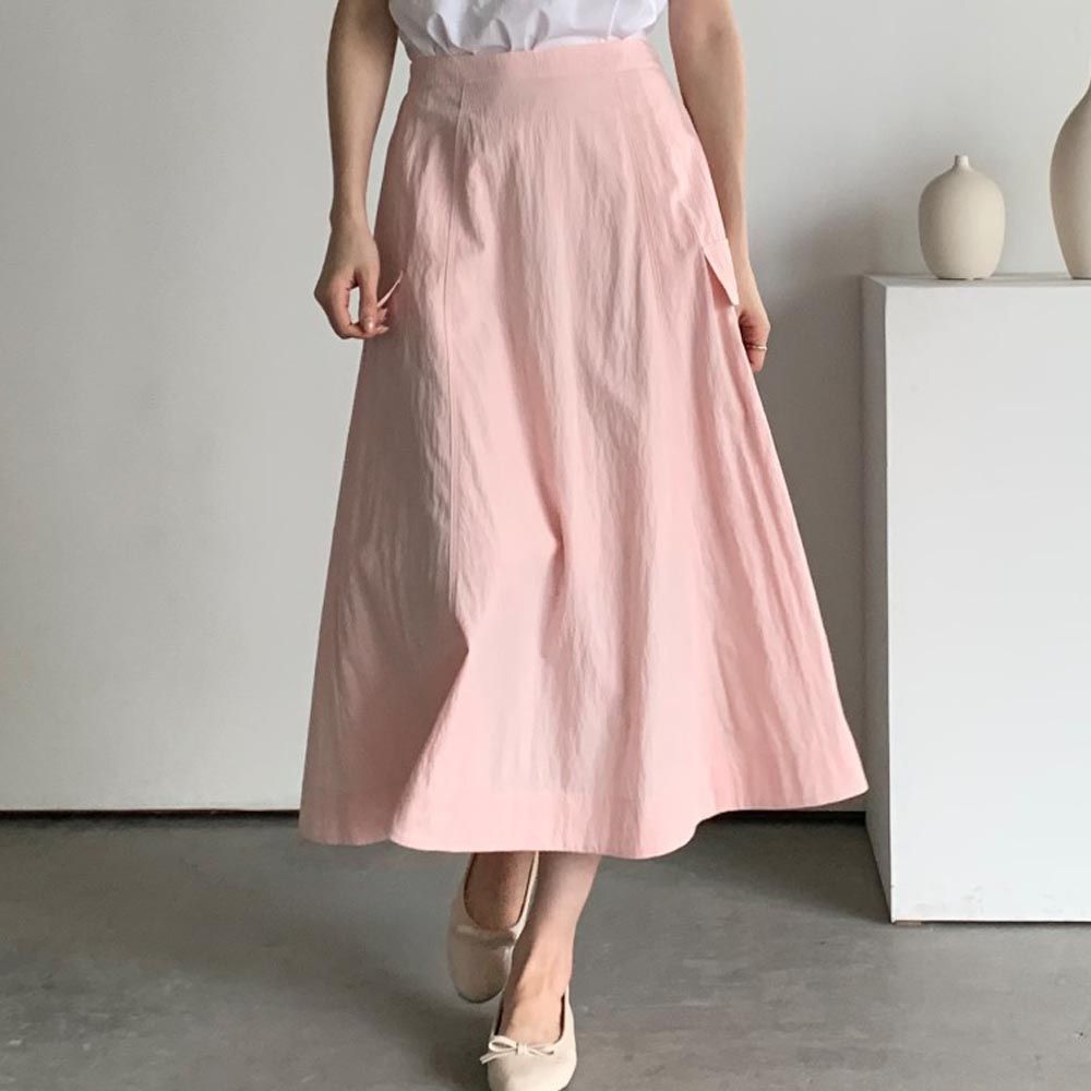 韓國女裝連線 - 後鬆緊腰春夏適穿A字長裙-粉紅 (FREE)