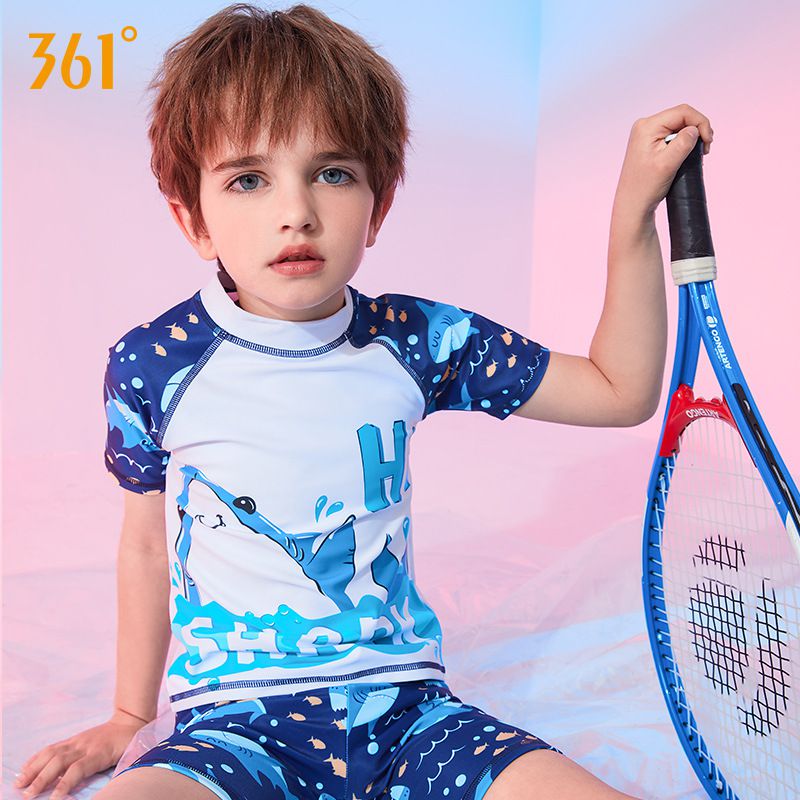 361° - 兒童卡通圖短袖泳衣套裝(二件組)-浮淺鯊魚-粉色