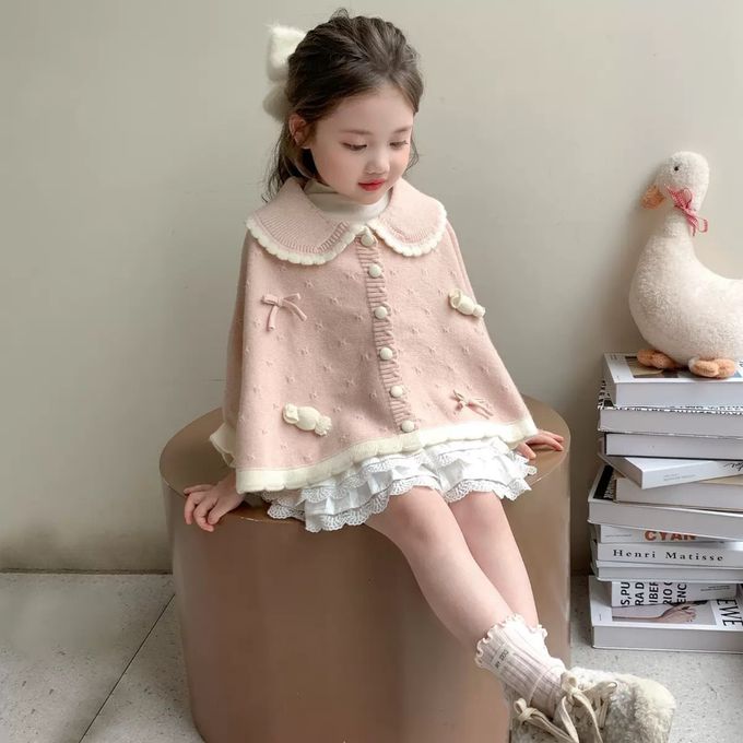 新年拜年娃娃領斗篷式開襟針織毛線外套