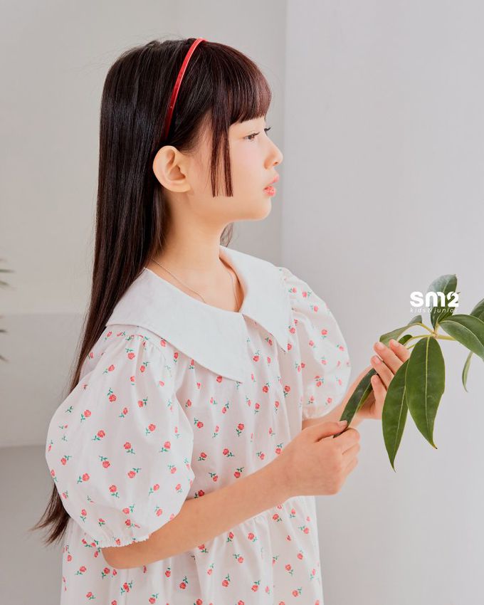 韓國 sm2 - Lovely印花泡泡袖洋裝-格紋-粉