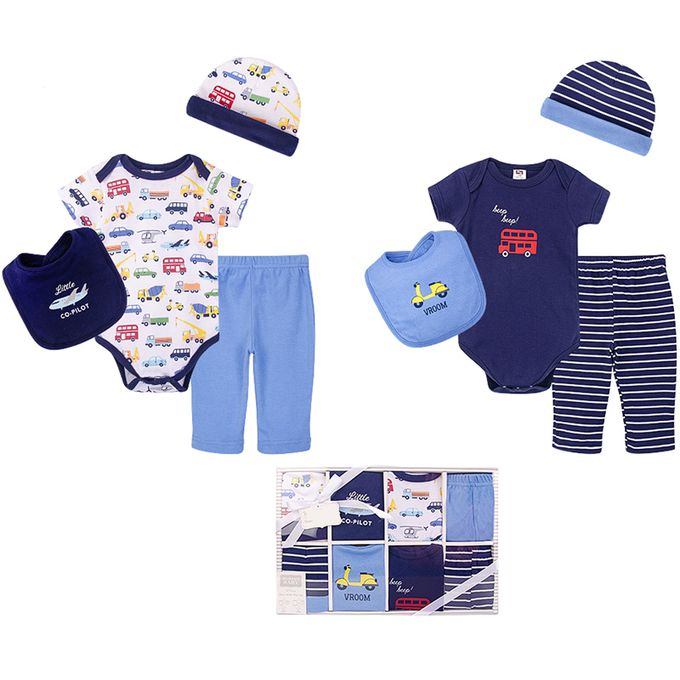 美國 Luvable Friends - 甜蜜寶貝嬰幼兒包屁衣與長褲最佳送禮 8入彌月禮盒組-交通大隊