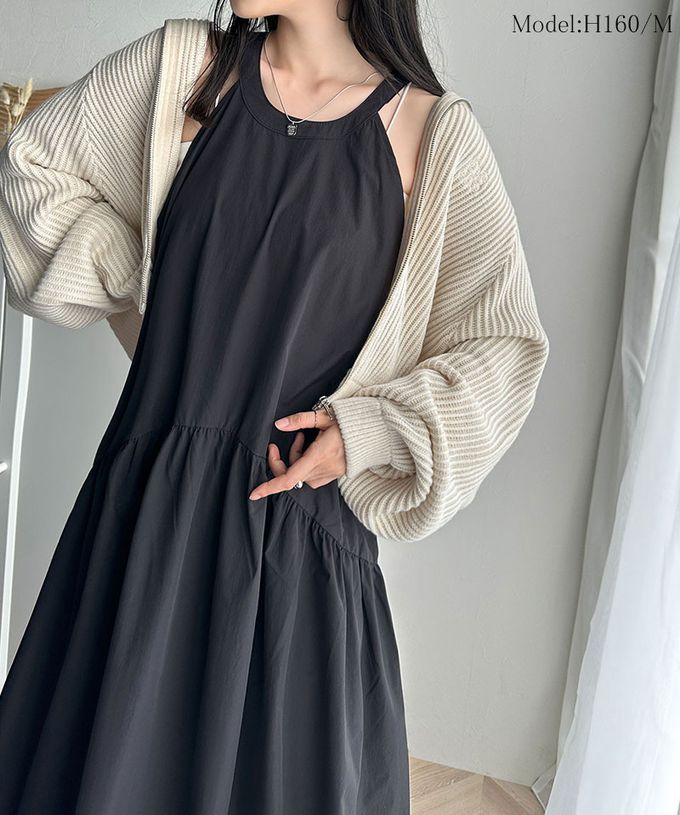 日本 Classical Elf - 簡約領氣球裙擺無袖洋裝-米杏