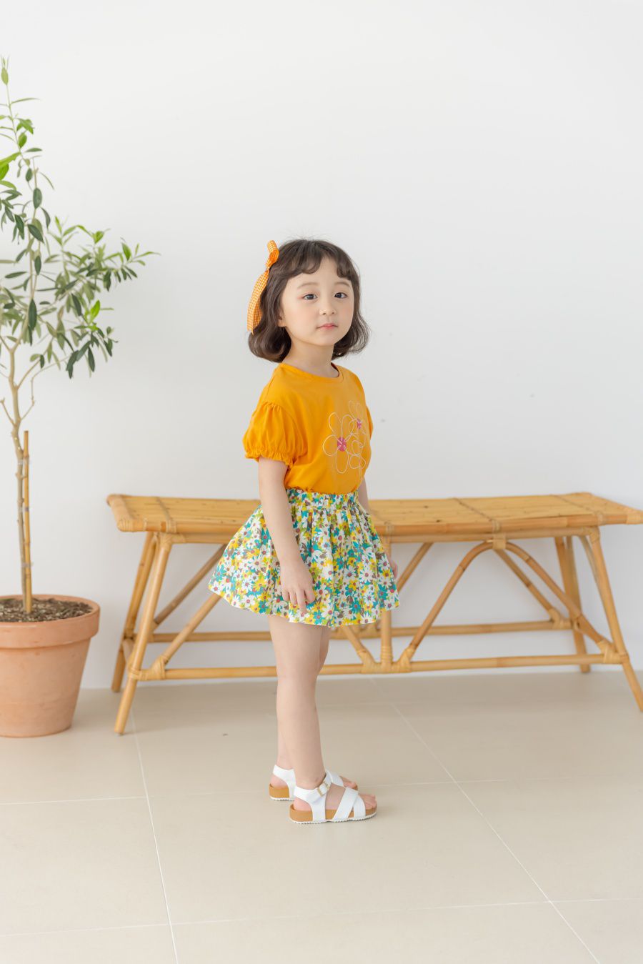 韓國 Orange Mom - 活力花朵套裝-紫上衣X紫裙