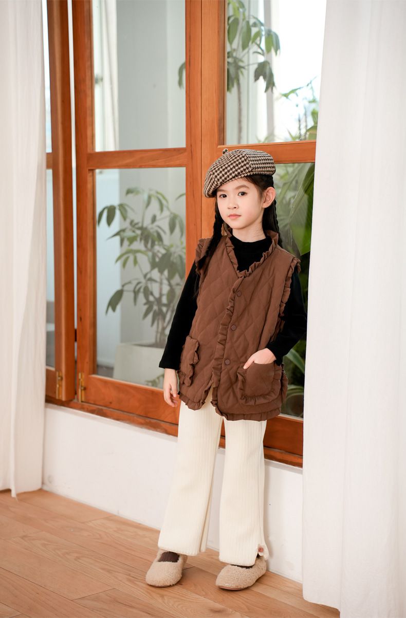 FANMOU - 加厚加絨保暖寬褲-小花-黑色