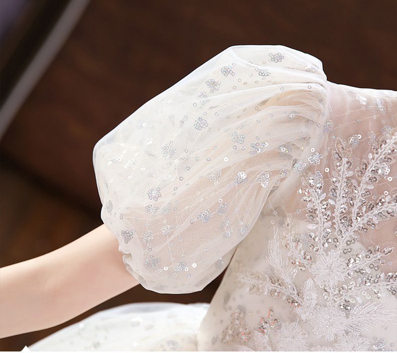 公主風亮片刺繡短袖禮服-短裙款-白色