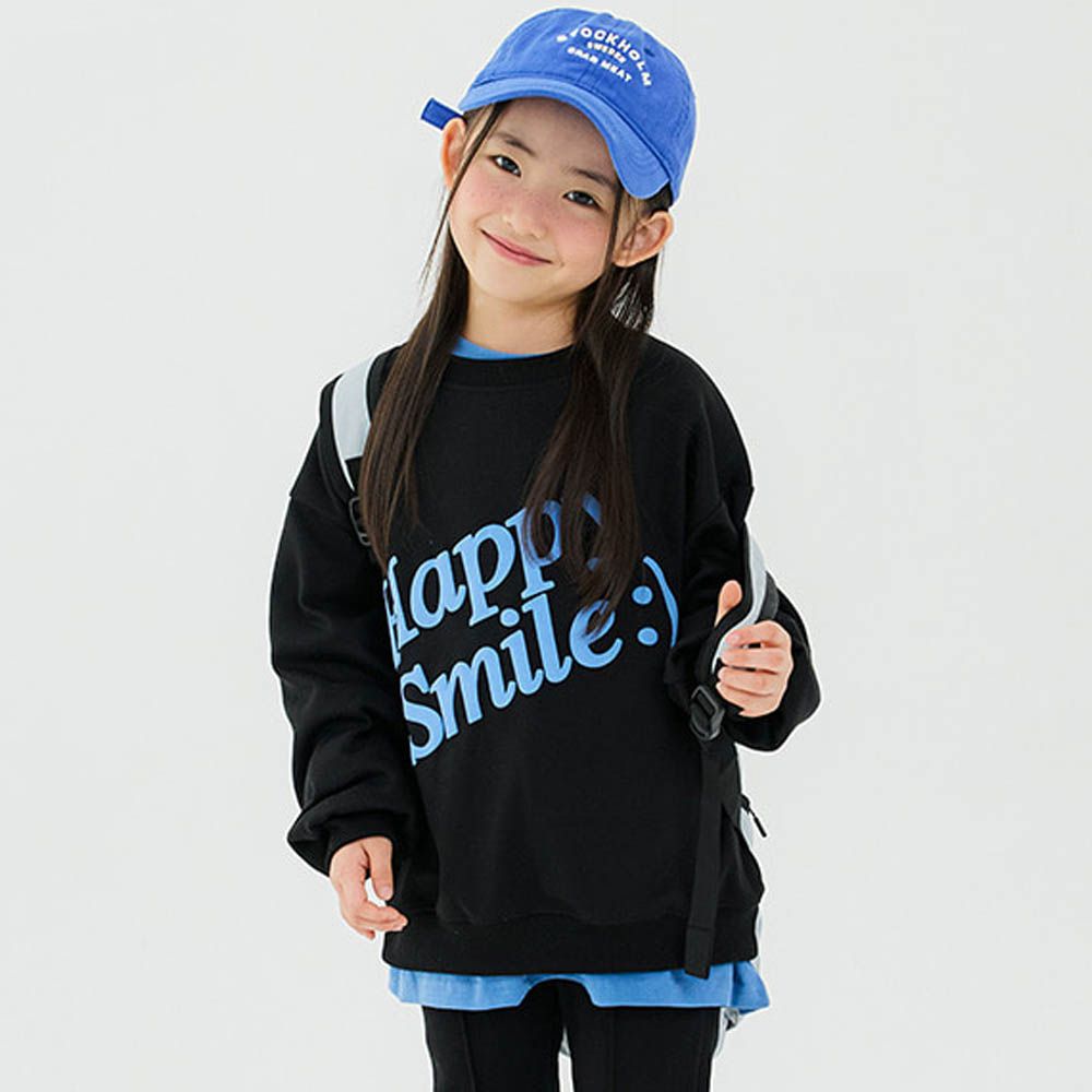 W.S.B. 快樂字印純棉長袖大學T-黑