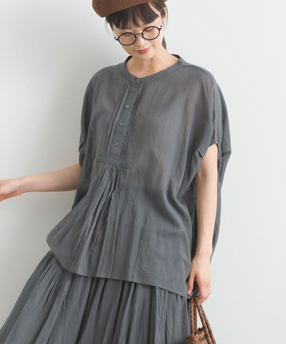 日本女裝代購 - 100%印度棉 空氣感落肩短袖上衣-淺卡其