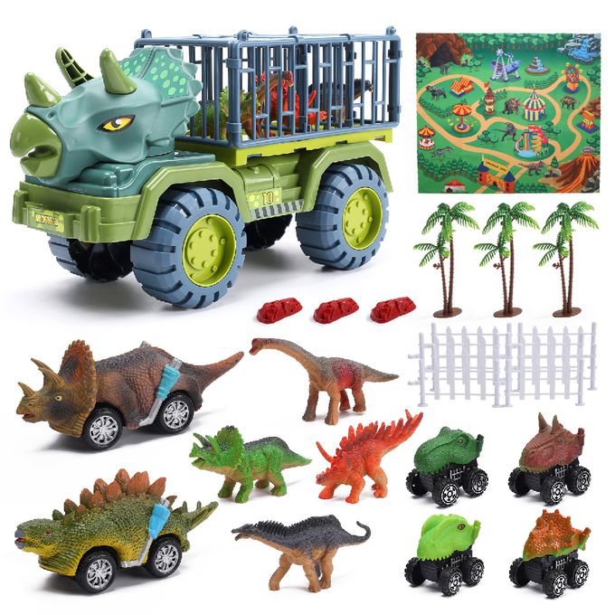 CuteStone - 兒童仿真三角龍運輸車套裝玩具20件組