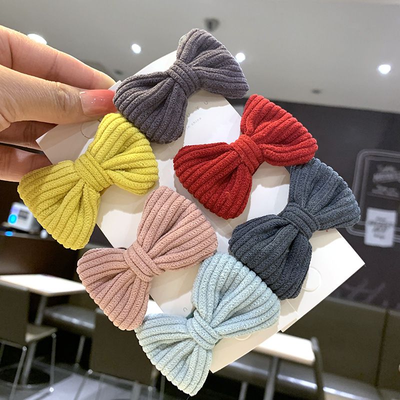 燈芯絨造型兒童髮夾-蝴蝶結-粉色