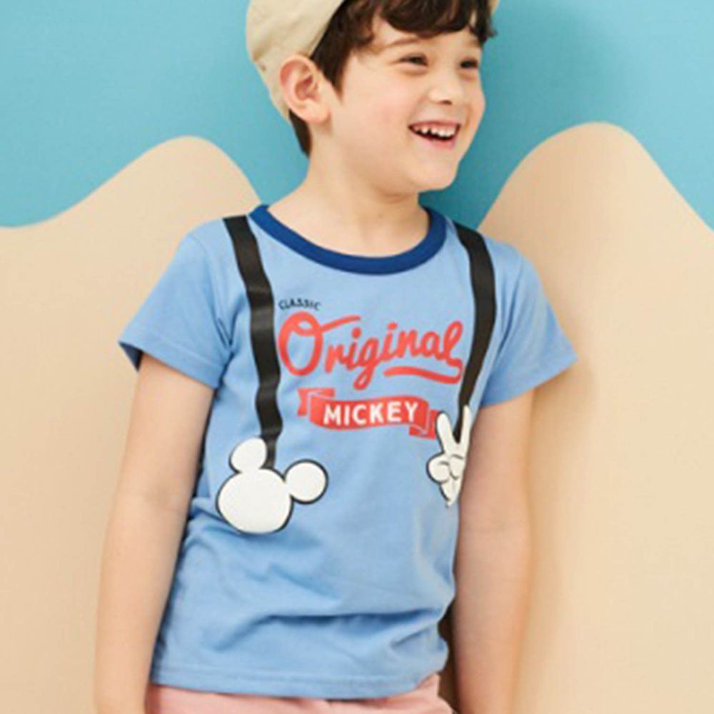 麗嬰房 Disney - 米奇系列復古小紳仕圓領上衣-亮天藍